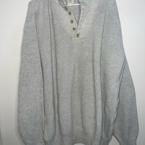 LL BEAN Sweater Men 2X Long Gray Henley Pullover VTG Made in USA Cotton